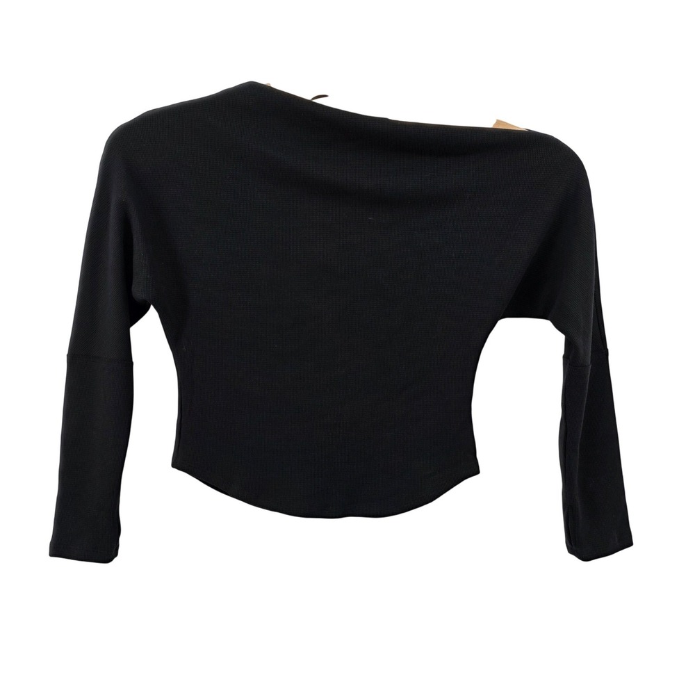 We The Free Free People Black Off Shoulder Waffle Knit Top Thumbholes Medium